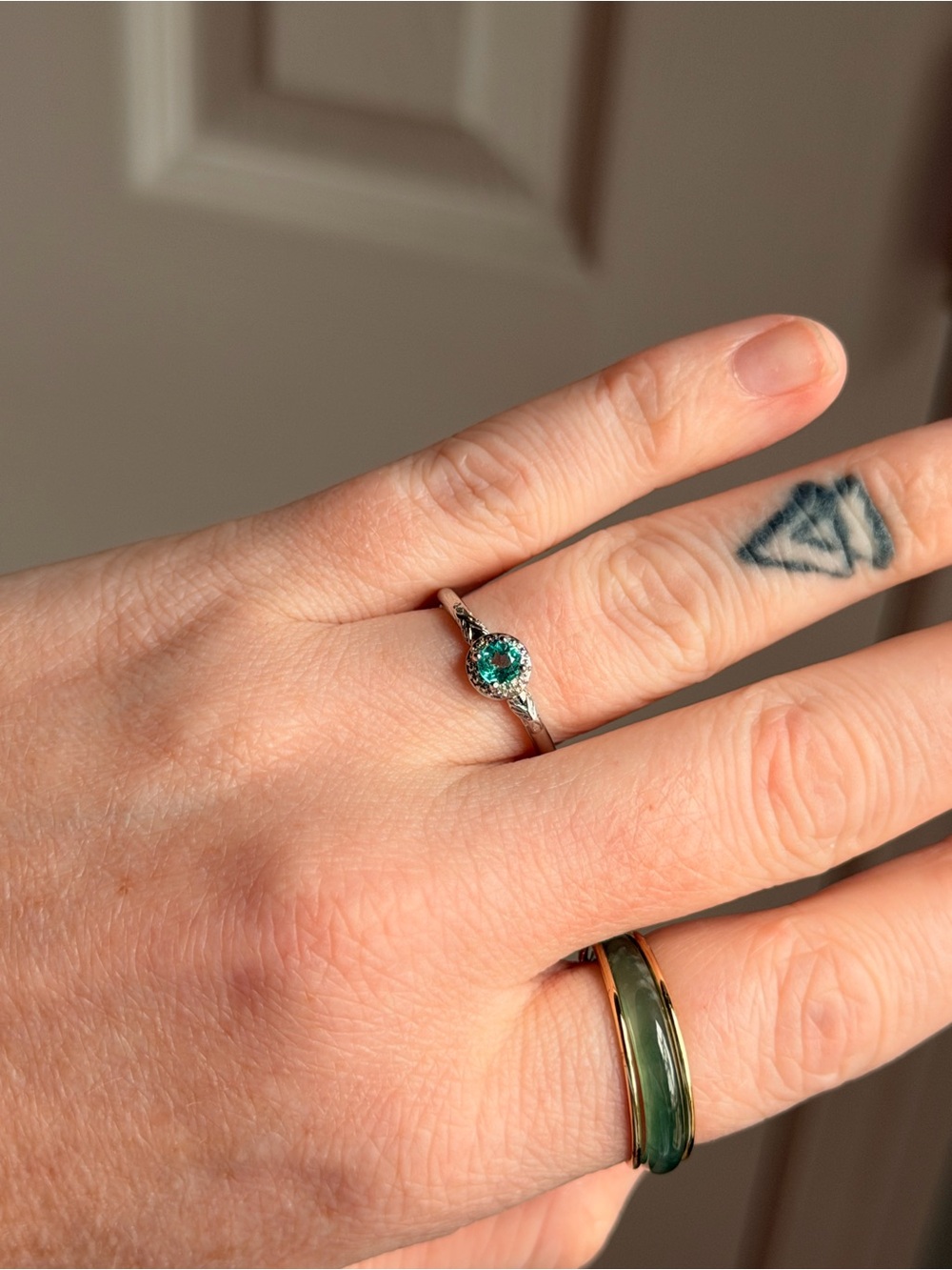 Dainty blue topaz Halo Ring - adjustable size